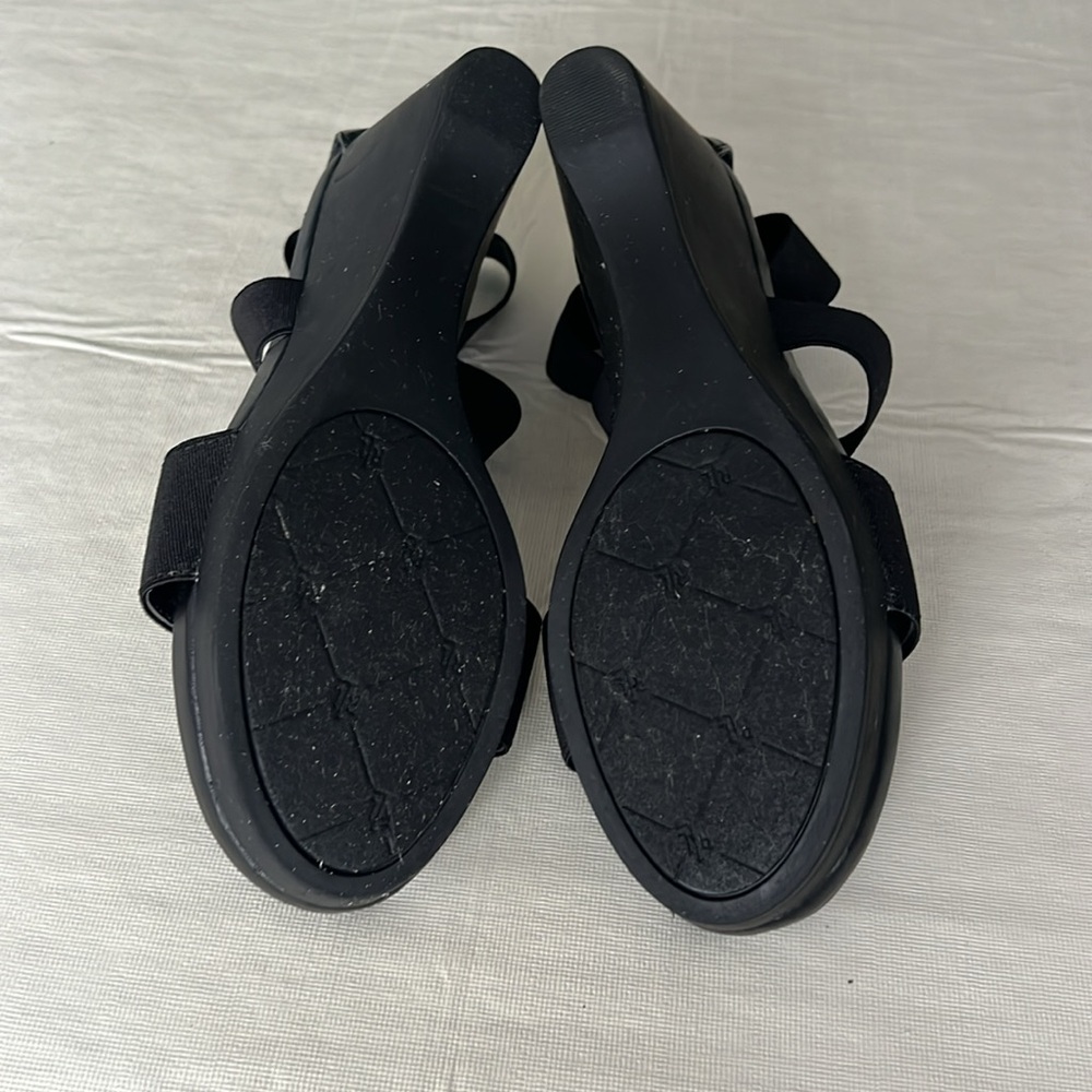 LAUREN Ralph Lauren Black Elastic Stretch Strap Slip On Wedge Sandal Heel Size 7 - Picture 6 of 9